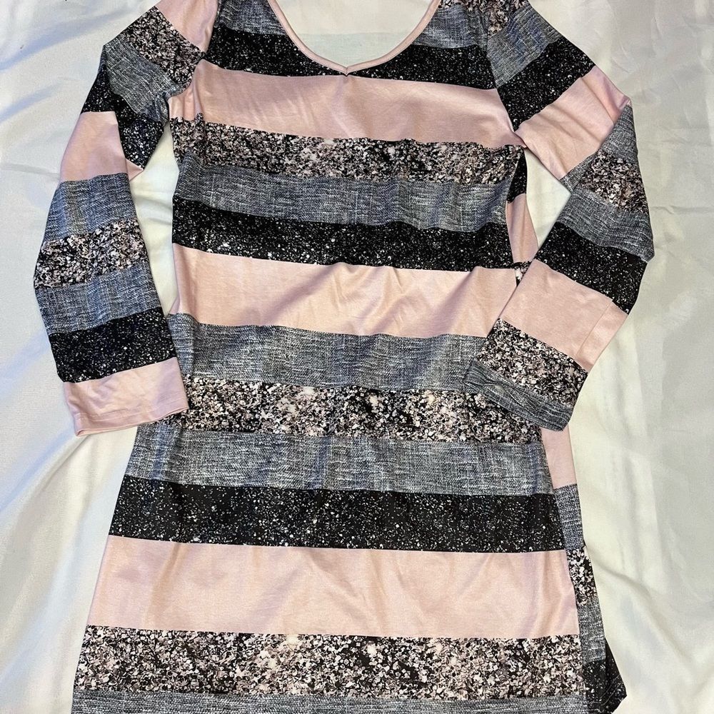 Amazon Pink and Black Striped Mini Dress